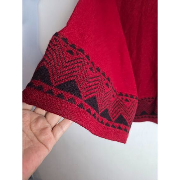 Serengeti Red w/Black Fair Isle Print 100% Wool Full Zip Cape Sweater size XL - Picture 5 of 10